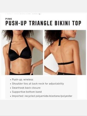 Victoria's secret pink push-up triangle bikini swim top BLACK LARGE